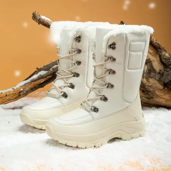 Lazzy Snow Boots for Women Warm Winter Boots Waterproof Lace Up MidCalf Booties Winter Walking Shoes for WomenBeige