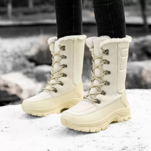 Lazzy Snow Boots for Women Warm Winter Boots Waterproof Lace Up MidCalf Booties Winter Walking Shoes for WomenBeige