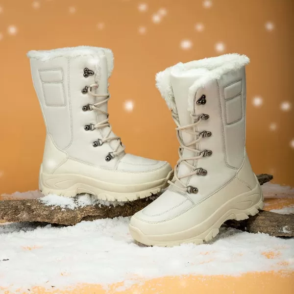 Lazzy Snow Boots for Women Warm Winter Boots Waterproof Lace Up MidCalf Booties Winter Walking Shoes for WomenBeige