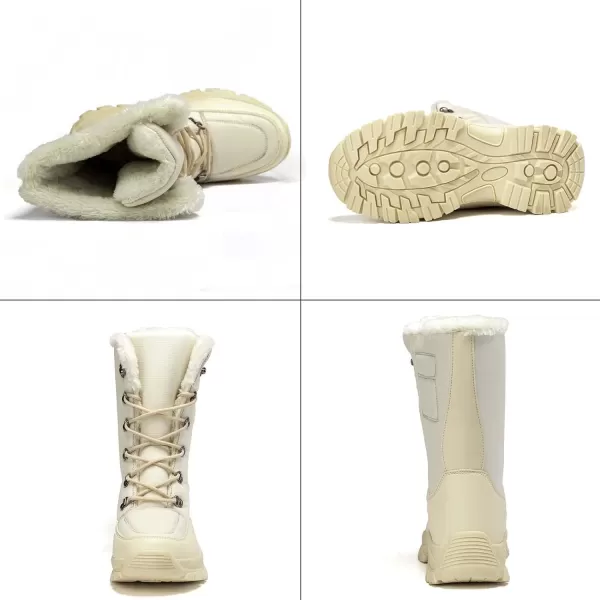 Lazzy Snow Boots for Women Warm Winter Boots Waterproof Lace Up MidCalf Booties Winter Walking Shoes for WomenBeige