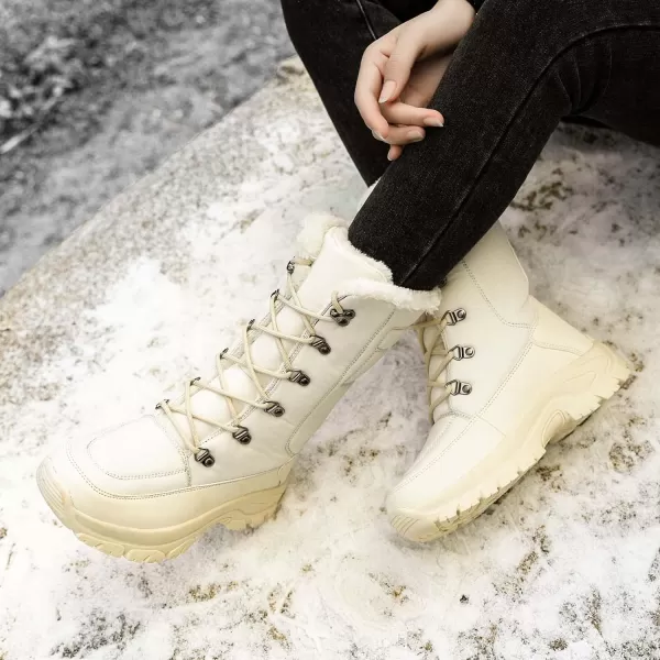 Lazzy Snow Boots for Women Warm Winter Boots Waterproof Lace Up MidCalf Booties Winter Walking Shoes for WomenBeige