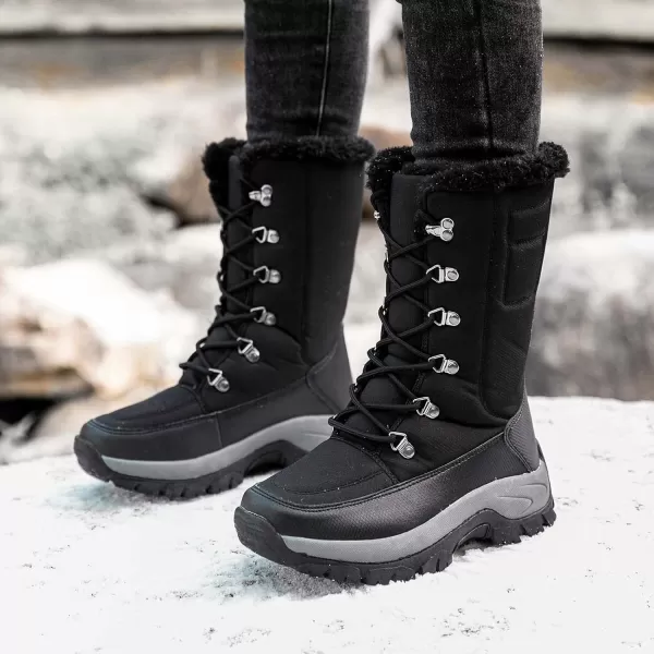 Lazzy Snow Boots for Women Warm Winter Boots Waterproof Lace Up MidCalf Booties Winter Walking Shoes for WomenBlack