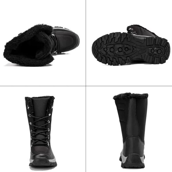 Lazzy Snow Boots for Women Warm Winter Boots Waterproof Lace Up MidCalf Booties Winter Walking Shoes for WomenBlack
