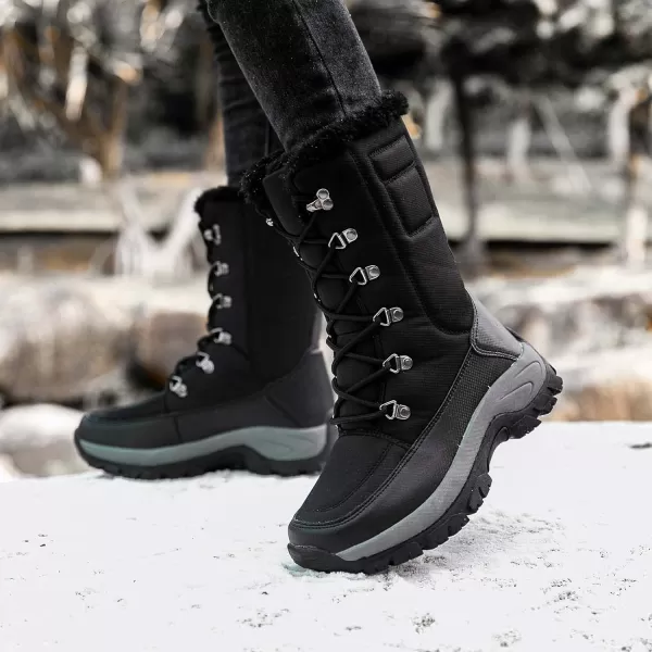 Lazzy Snow Boots for Women Warm Winter Boots Waterproof Lace Up MidCalf Booties Winter Walking Shoes for WomenBlack