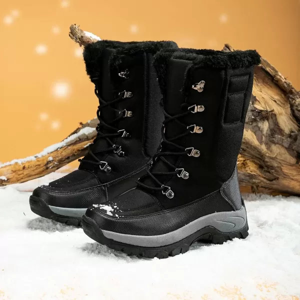 Lazzy Snow Boots for Women Warm Winter Boots Waterproof Lace Up MidCalf Booties Winter Walking Shoes for WomenBlack