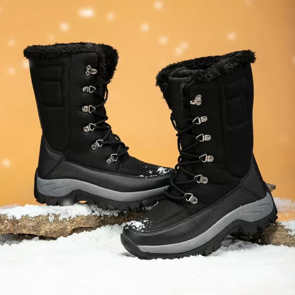 Lazzy Snow Boots for Women Warm Winter Boots Waterproof Lace Up MidCalf Booties Winter Walking Shoes for WomenBlack