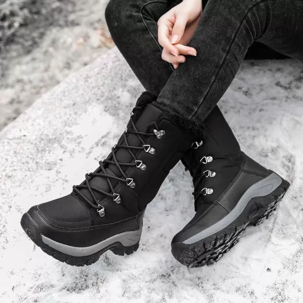 Lazzy Snow Boots for Women Warm Winter Boots Waterproof Lace Up MidCalf Booties Winter Walking Shoes for WomenBlack