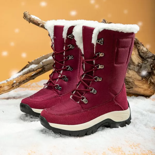 Lazzy Snow Boots for Women Warm Winter Boots Waterproof Lace Up MidCalf Booties Winter Walking Shoes for WomenRed