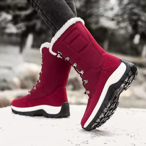 Lazzy Snow Boots for Women Warm Winter Boots Waterproof Lace Up MidCalf Booties Winter Walking Shoes for WomenRed