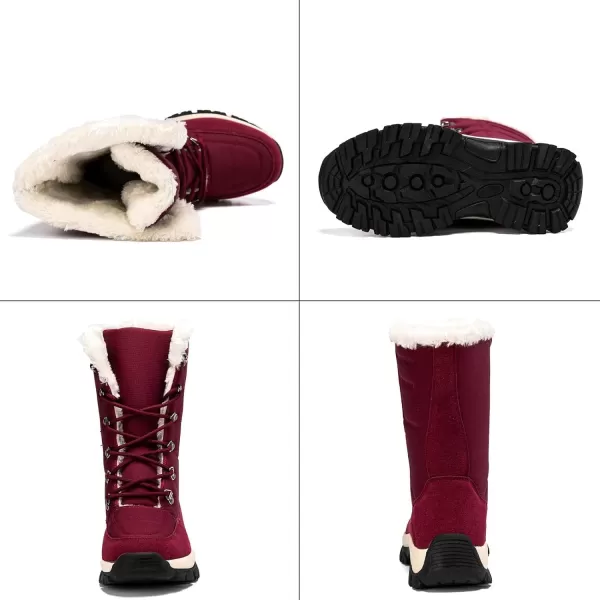 Lazzy Snow Boots for Women Warm Winter Boots Waterproof Lace Up MidCalf Booties Winter Walking Shoes for WomenRed