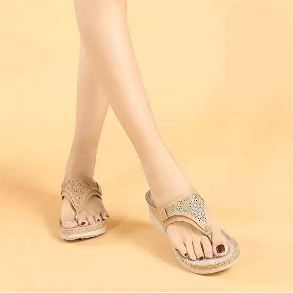 Lazzy Women Wedge Sandals Summer Casual Clip Toe Strap Sandals Platform Flip Flops Slip On Slides Beach Outdoor Walking Sandals for Holiday Daily Wear Size 511 USApricot