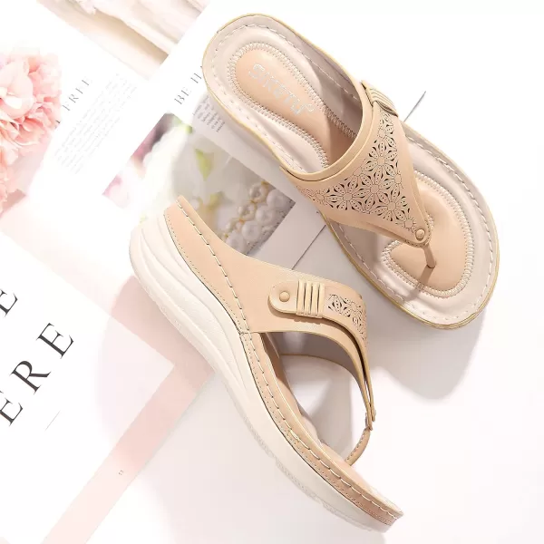 Lazzy Women Wedge Sandals Summer Casual Clip Toe Strap Sandals Platform Flip Flops Slip On Slides Beach Outdoor Walking Sandals for Holiday Daily Wear Size 511 USApricot