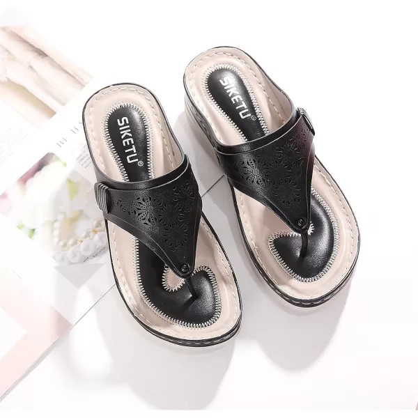 Lazzy Women Wedge Sandals Summer Casual Clip Toe Strap Sandals Platform Flip Flops Slip On Slides Beach Outdoor Walking Sandals for Holiday Daily Wear Size 511 USBlack