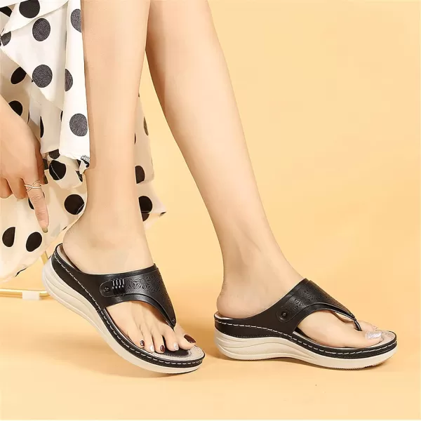 Lazzy Women Wedge Sandals Summer Casual Clip Toe Strap Sandals Platform Flip Flops Slip On Slides Beach Outdoor Walking Sandals for Holiday Daily Wear Size 511 USBlack
