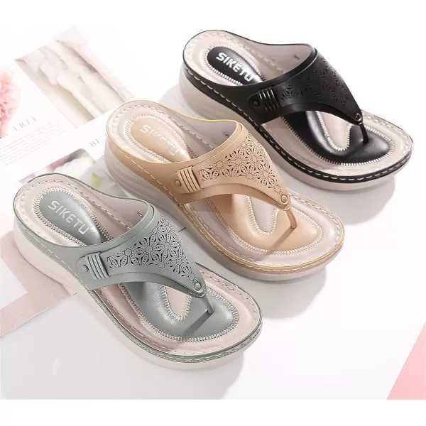 Lazzy Women Wedge Sandals Summer Casual Clip Toe Strap Sandals Platform Flip Flops Slip On Slides Beach Outdoor Walking Sandals for Holiday Daily Wear Size 511 USApricot
