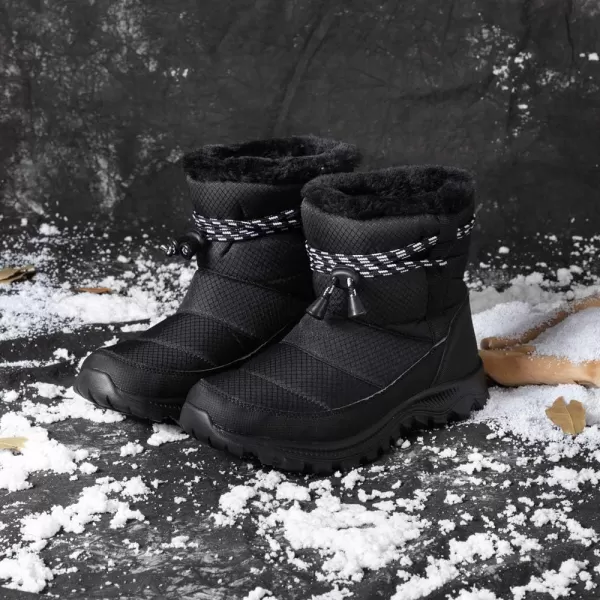 Lazzy Womens Warm Snow Boots Winter Mid calf Snowmobile boots AntiSlip Winter Outdoor Walking ShoesBlackc