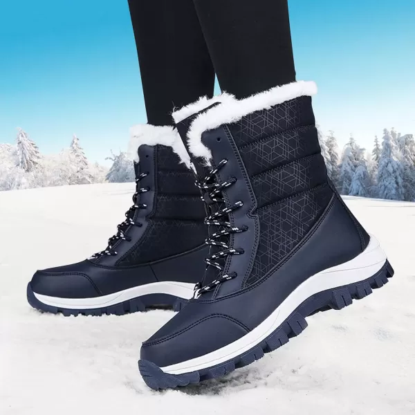 Lazzy Womens Warm Snow Boots Winter Mid calf Snowmobile boots AntiSlip Winter Outdoor Walking ShoesDark Blue