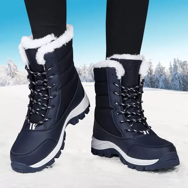 Lazzy Womens Warm Snow Boots Winter Mid calf Snowmobile boots AntiSlip Winter Outdoor Walking ShoesDark Blue