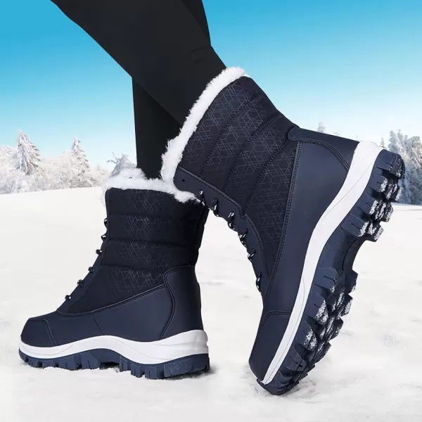 Lazzy Womens Warm Snow Boots Winter Mid calf Snowmobile boots AntiSlip Winter Outdoor Walking ShoesDark Blue
