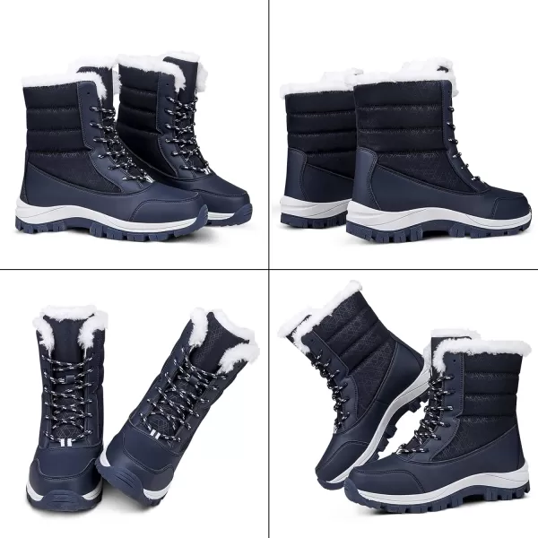 Lazzy Womens Warm Snow Boots Winter Mid calf Snowmobile boots AntiSlip Winter Outdoor Walking ShoesDark Blue