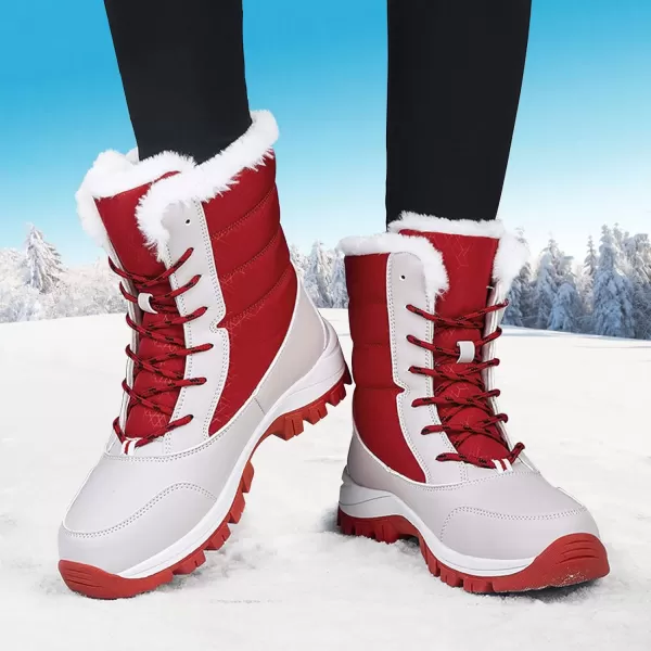 Lazzy Womens Warm Snow Boots Winter Mid calf Snowmobile boots AntiSlip Winter Outdoor Walking ShoesRed