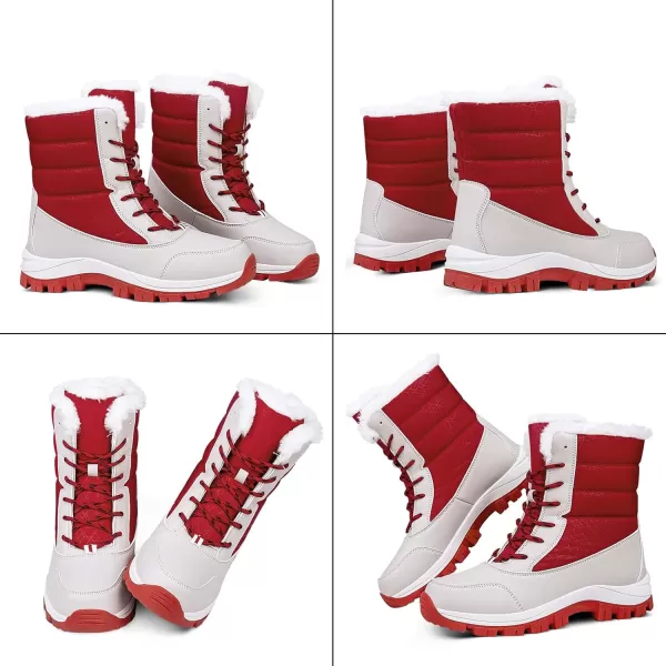 Lazzy Womens Warm Snow Boots Winter Mid calf Snowmobile boots AntiSlip Winter Outdoor Walking ShoesRed