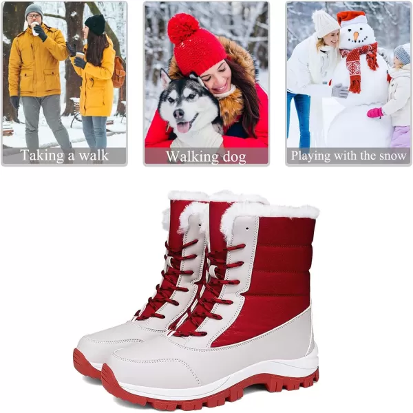 Lazzy Womens Warm Snow Boots Winter Mid calf Snowmobile boots AntiSlip Winter Outdoor Walking ShoesRed