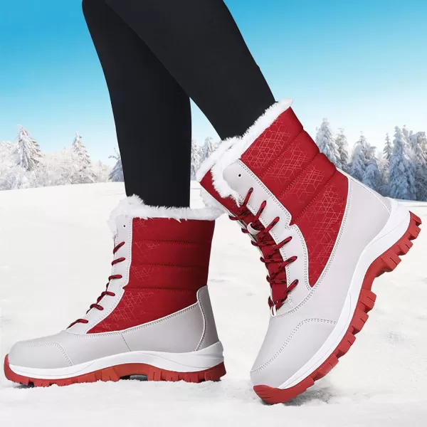 Lazzy Womens Warm Snow Boots Winter Mid calf Snowmobile boots AntiSlip Winter Outdoor Walking ShoesRed