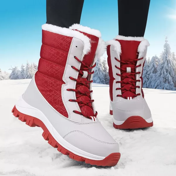 Lazzy Womens Warm Snow Boots Winter Mid calf Snowmobile boots AntiSlip Winter Outdoor Walking ShoesRed