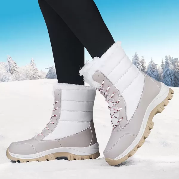 Lazzy Womens Warm Snow Boots Winter Mid calf Snowmobile boots AntiSlip Winter Outdoor Walking ShoesWhite1