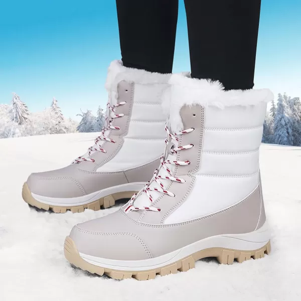 Lazzy Womens Warm Snow Boots Winter Mid calf Snowmobile boots AntiSlip Winter Outdoor Walking ShoesWhite1