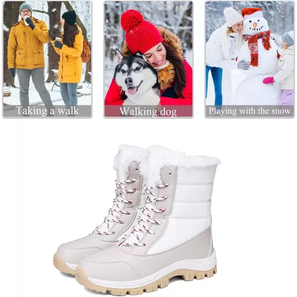 Lazzy Womens Warm Snow Boots Winter Mid calf Snowmobile boots AntiSlip Winter Outdoor Walking ShoesWhite1
