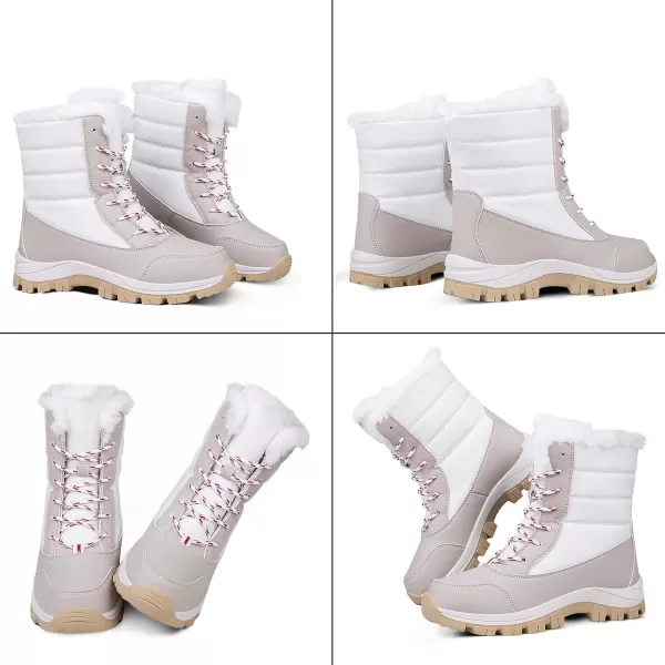 Lazzy Womens Warm Snow Boots Winter Mid calf Snowmobile boots AntiSlip Winter Outdoor Walking ShoesWhite1
