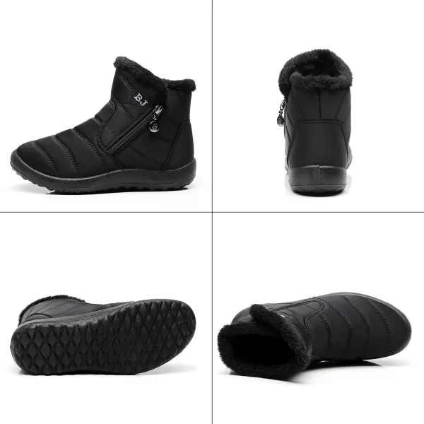 Lazzy Womens Winter Snow Boots Faux Fur Ankle Booties Velour Cuff Sock Knit Boots Anti Skid Warm Booties for Indoor OutdoorBlack