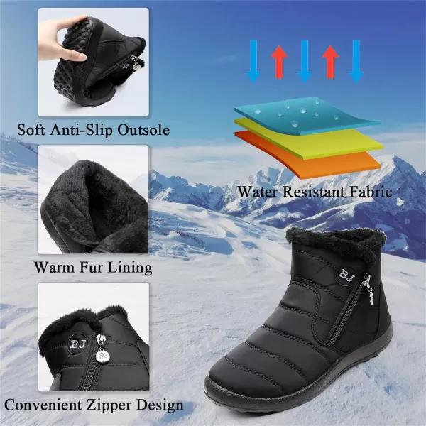 Lazzy Womens Winter Snow Boots Faux Fur Ankle Booties Velour Cuff Sock Knit Boots Anti Skid Warm Booties for Indoor OutdoorBlack