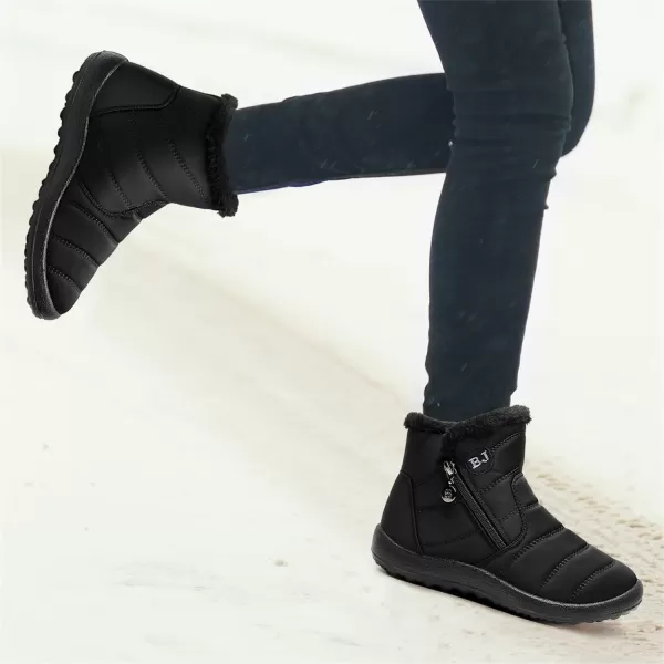 Lazzy Womens Winter Snow Boots Faux Fur Ankle Booties Velour Cuff Sock Knit Boots Anti Skid Warm Booties for Indoor OutdoorBlack