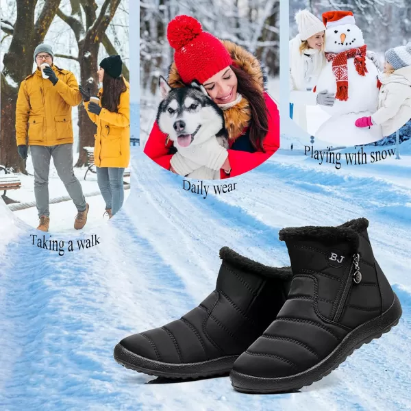 Lazzy Womens Winter Snow Boots Faux Fur Ankle Booties Velour Cuff Sock Knit Boots Anti Skid Warm Booties for Indoor OutdoorBlack