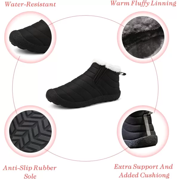 Lazzy Womens Winter Snow Boots Faux Fur Ankle Booties Velour Cuff Sock Knit Boots Anti Skid Warm Booties for Indoor OutdoorBlacky