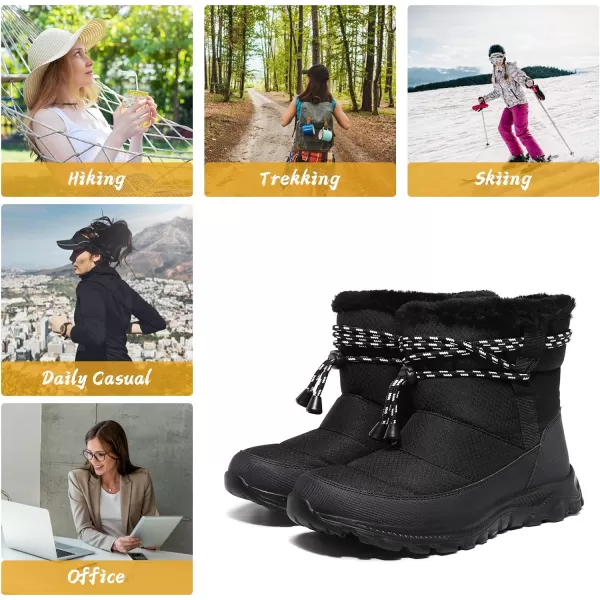 Lazzy Womens Winter Snow Boots Faux Fur Ankle Booties Velour Cuff Sock Knit Boots Anti Skid Warm Booties for Indoor OutdoorBlackz