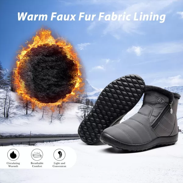 Lazzy Womens Winter Snow Boots Faux Fur Ankle Booties Velour Cuff Sock Knit Boots Anti Skid Warm Booties for Indoor OutdoorGrey