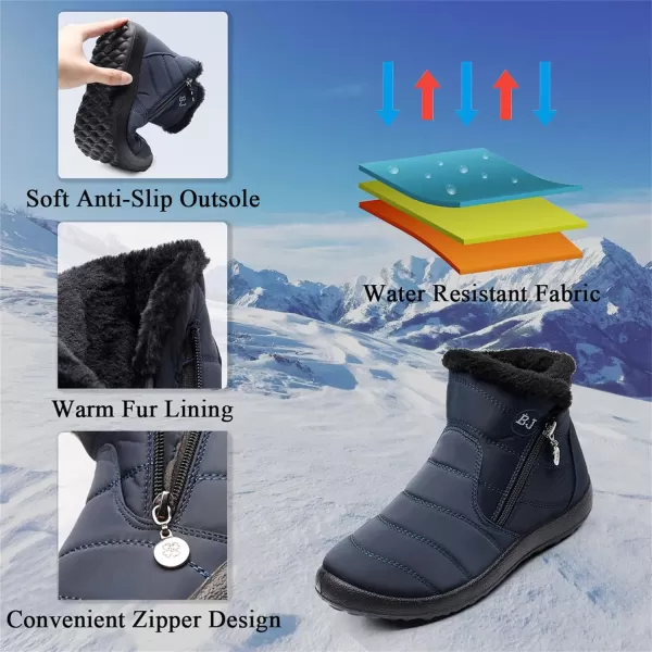 Lazzy Womens Winter Snow Boots Faux Fur Ankle Booties Velour Cuff Sock Knit Boots Anti Skid Warm Booties for Indoor OutdoorNavy