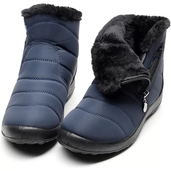 Lazzy Womens Winter Snow Boots Faux Fur Ankle Booties Velour Cuff Sock Knit Boots Anti Skid Warm Booties for Indoor OutdoorNavy