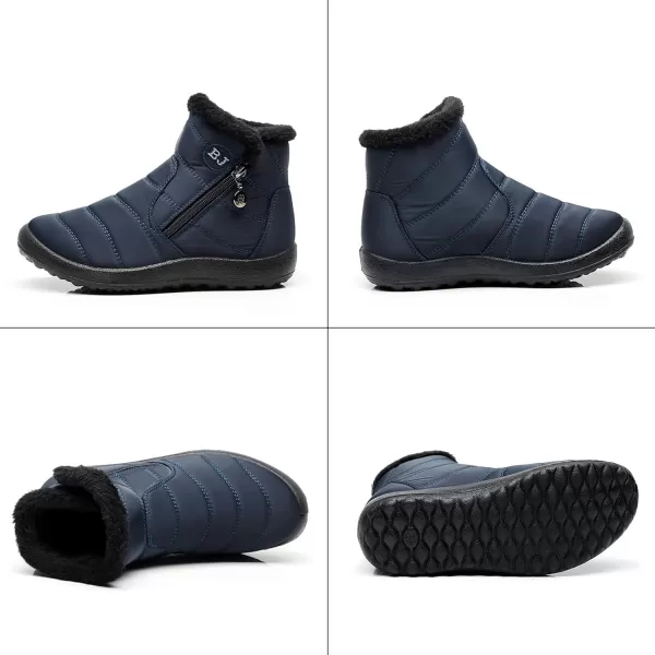 Lazzy Womens Winter Snow Boots Faux Fur Ankle Booties Velour Cuff Sock Knit Boots Anti Skid Warm Booties for Indoor OutdoorNavy