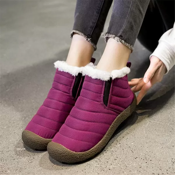 Lazzy Womens Winter Snow Boots Faux Fur Ankle Booties Velour Cuff Sock Knit Boots Anti Skid Warm Booties for Indoor OutdoorPurpley