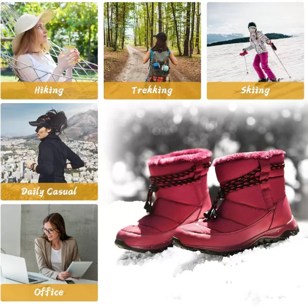 Lazzy Womens Winter Snow Boots Faux Fur Ankle Booties Velour Cuff Sock Knit Boots Anti Skid Warm Booties for Indoor OutdoorRedz