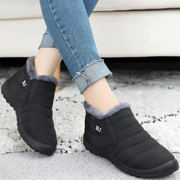 Lazzy Womens Winter Snow Boots Faux Fur Velcro Ankle Short Booties AntiSlip Velour Cuff Sock Knit Boots for Indoor Outdoor navy Size 11Black