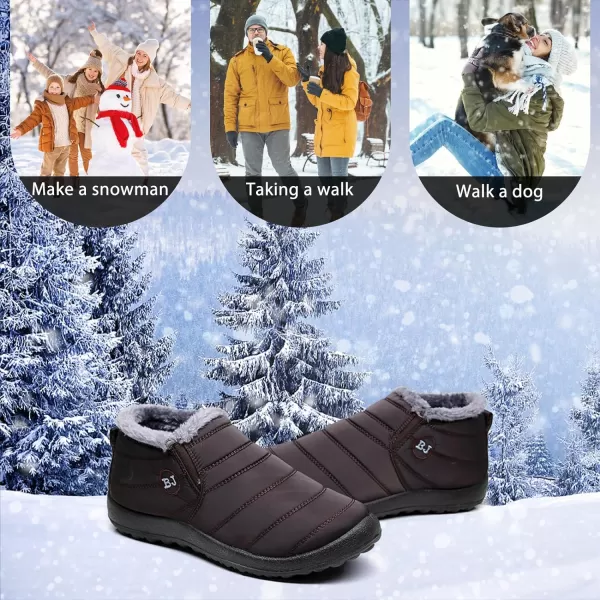 Lazzy Womens Winter Snow Boots Faux Fur Velcro Ankle Short Booties AntiSlip Velour Cuff Sock Knit Boots for Indoor Outdoor navy Size 11Coffee