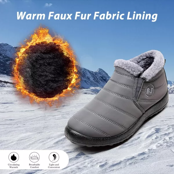 Lazzy Womens Winter Snow Boots Faux Fur Velcro Ankle Short Booties AntiSlip Velour Cuff Sock Knit Boots for Indoor Outdoor navy Size 11Grey