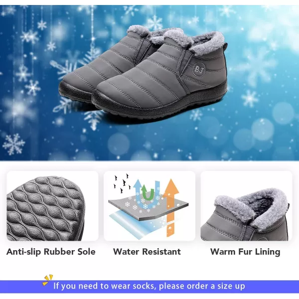 Lazzy Womens Winter Snow Boots Faux Fur Velcro Ankle Short Booties AntiSlip Velour Cuff Sock Knit Boots for Indoor Outdoor navy Size 11Grey