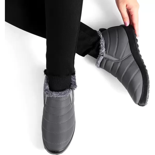 Lazzy Womens Winter Snow Boots Faux Fur Velcro Ankle Short Booties AntiSlip Velour Cuff Sock Knit Boots for Indoor Outdoor navy Size 11Grey